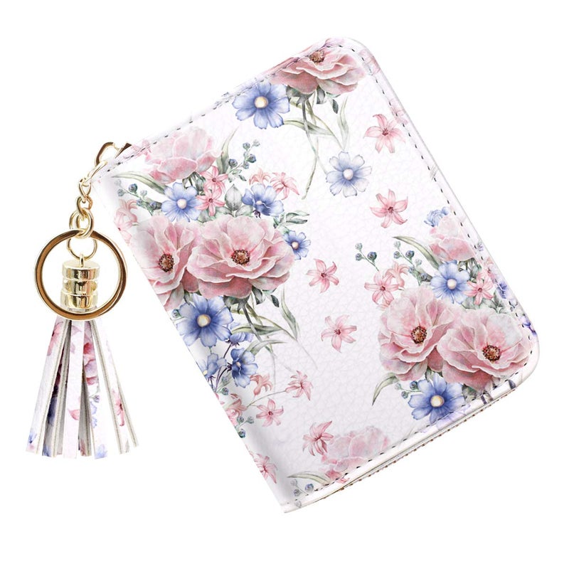 Coco Rossi Women's Card Case RFID Cute Flowers Small Wallet Card Holder, White Floral - Image 3